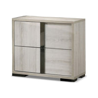 Hyao Nightstand, 26 Inch, 2 Drawers, Chrome Handles, White Wash Veneer - BM339311