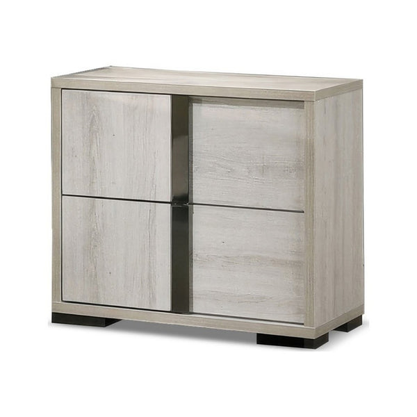 Hyao Nightstand, 26 Inch, 2 Drawers, Chrome Handles, White Wash Veneer - BM339311