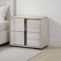 Hyao Nightstand, 26 Inch, 2 Drawers, Chrome Handles, White Wash Veneer - BM339311