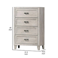Miot Tall Dresser Chest, 4 Drawers w Metal Handles, White Wash Wood - BM339316