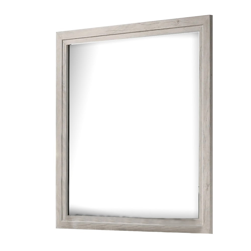 Miot Dresser Mirror, 39 Inch Square Wood Frame, White Wash - BM339318