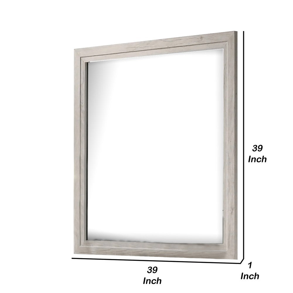 Miot Dresser Mirror, 39 Inch Square Wood Frame, White Wash - BM339318