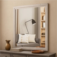 Miot Dresser Mirror, 39 Inch Square Wood Frame, White Wash - BM339318