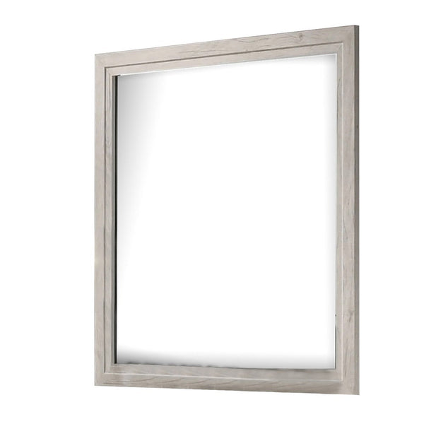 Miot Dresser Mirror, 39 Inch Square Wood Frame, White Wash - BM339318