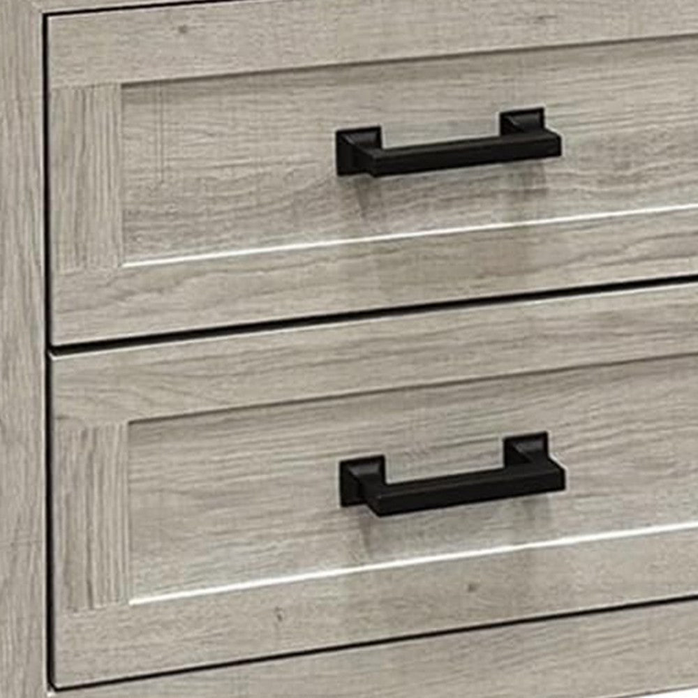 Miot Nightstand, 2 Drawers w Metal Handles, White Wash Wood, 24 Inch - BM339319
