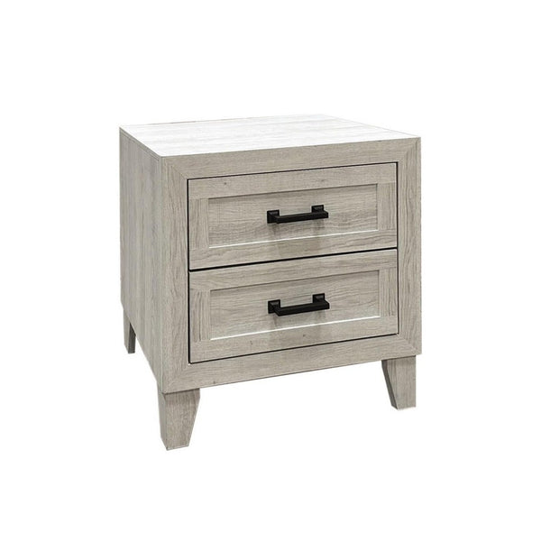 Miot Nightstand, 2 Drawers w Metal Handles, White Wash Wood, 24 Inch - BM339319