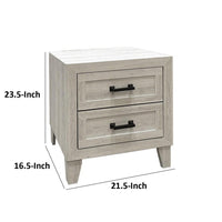 Miot Nightstand, 2 Drawers w Metal Handles, White Wash Wood, 24 Inch - BM339319