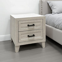 Miot Nightstand, 2 Drawers w Metal Handles, White Wash Wood, 24 Inch - BM339319