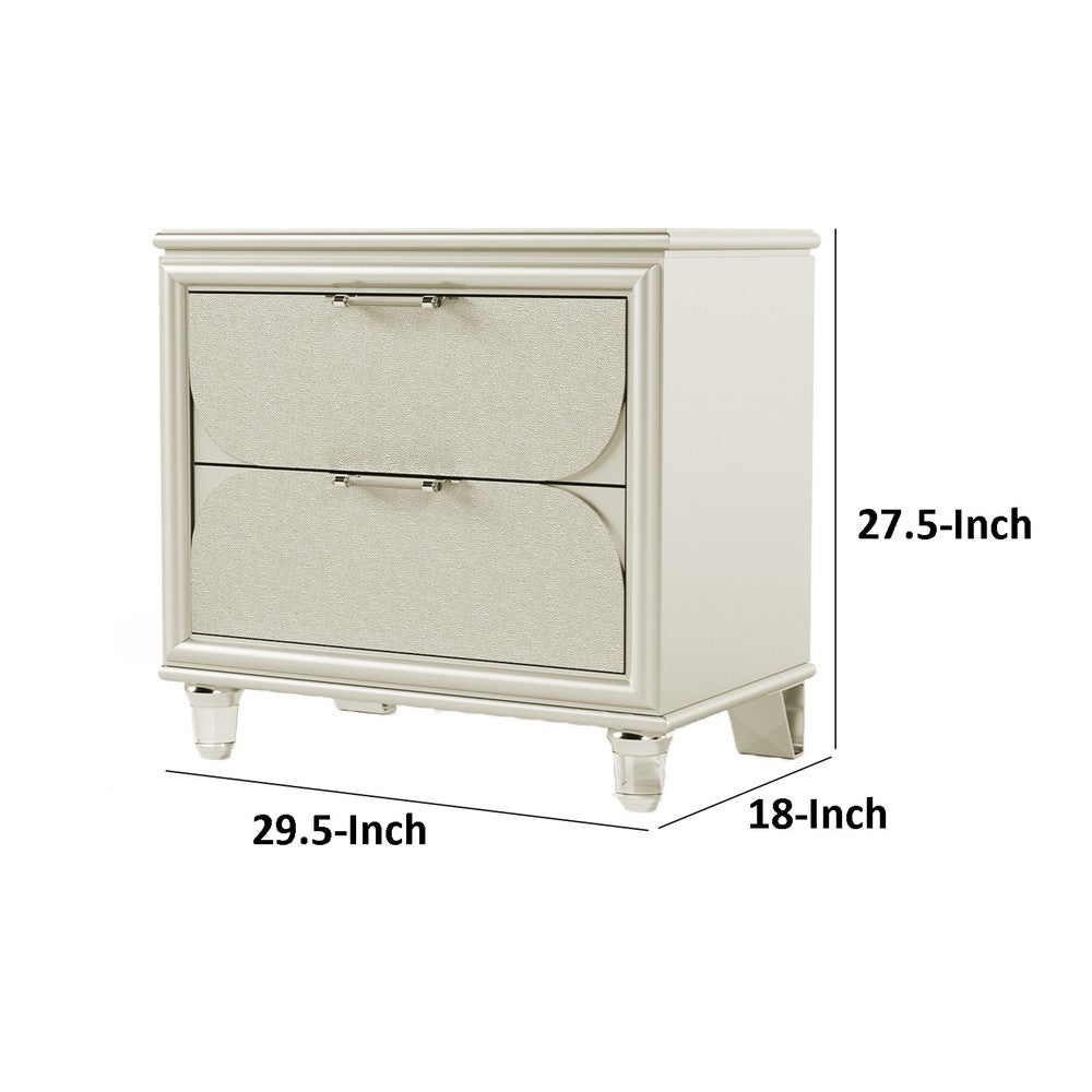 Zema Nightstand, 2 Drawers w Acrylic Handles, Silver Rubberwood, 30 Inch - BM339320