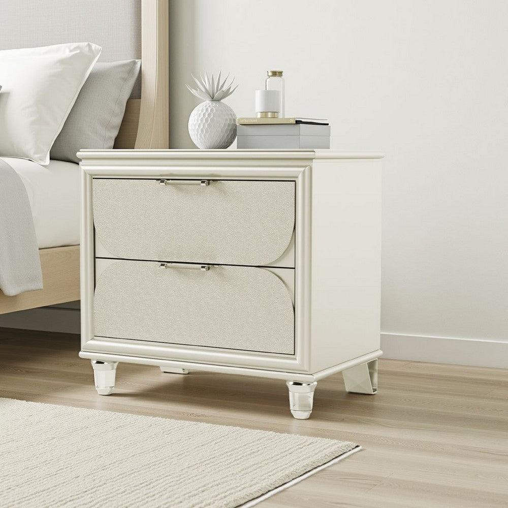 Zema Nightstand, 2 Drawers w Acrylic Handles, Silver Rubberwood, 30 Inch - BM339320