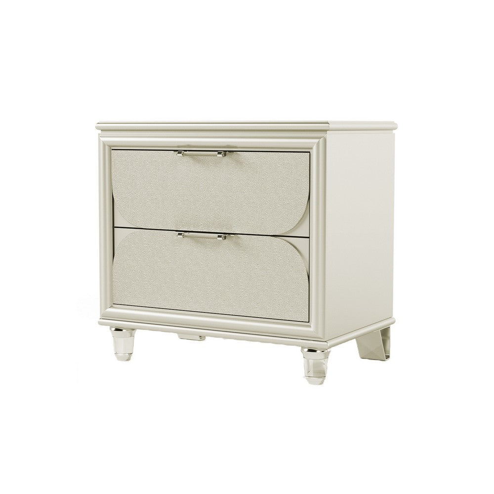 Zema Nightstand, 2 Drawers w Acrylic Handles, Silver Rubberwood, 30 Inch - BM339320