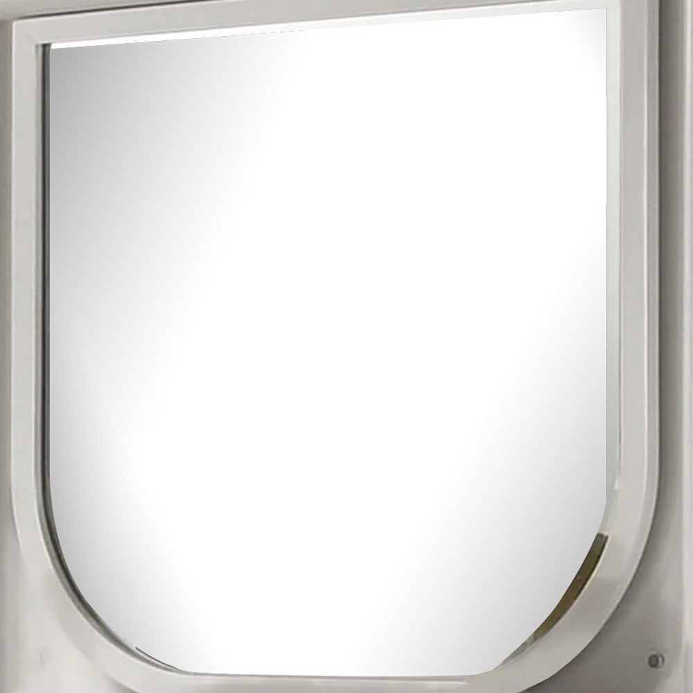 Dima Dresser Mirror, 38 Inch, White Rubberwood, Embossed Panels w LED - BM339322