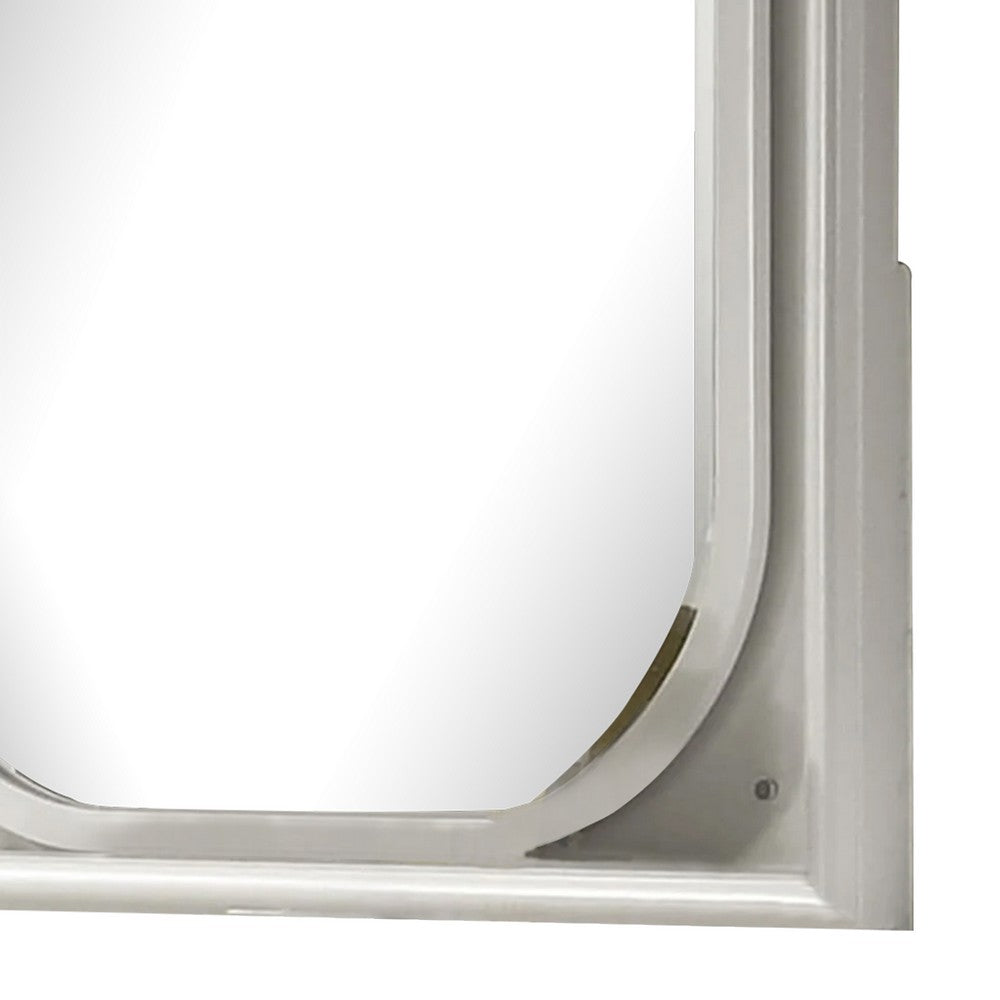 Dima Dresser Mirror, 38 Inch, White Rubberwood, Embossed Panels w LED - BM339322