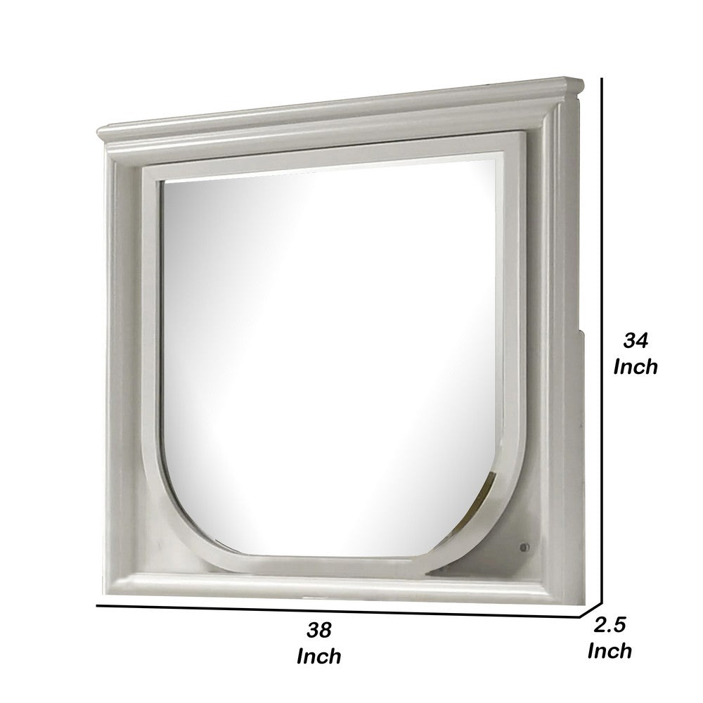 Dima Dresser Mirror, 38 Inch, White Rubberwood, Embossed Panels w LED - BM339322