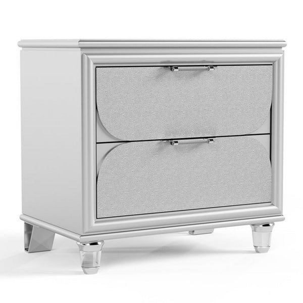 Dima Nightstand, 2 Drawers w Acrylic Handles, White Rubberwood, 24 Inch - BM339323