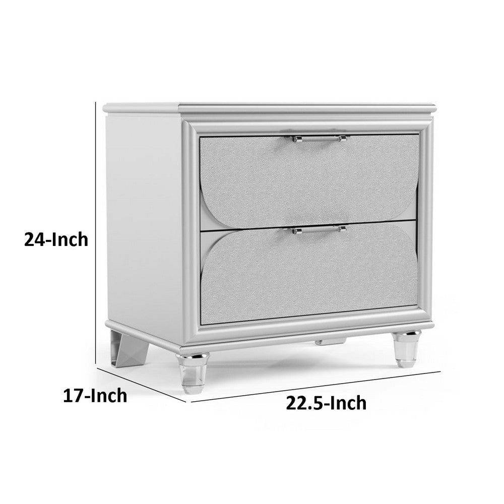 Dima Nightstand, 2 Drawers w Acrylic Handles, White Rubberwood, 24 Inch - BM339323