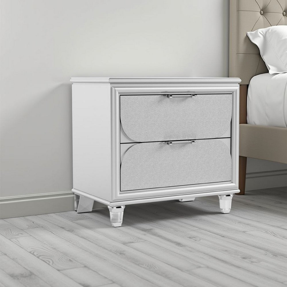 Dima Nightstand, 2 Drawers w Acrylic Handles, White Rubberwood, 24 Inch - BM339323