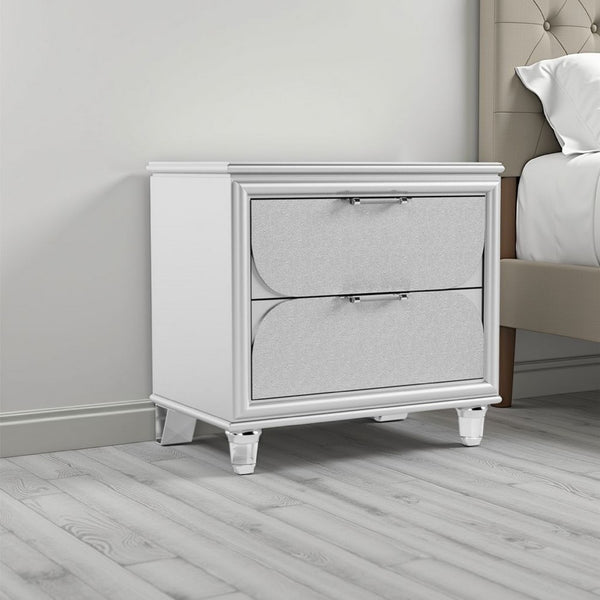 Dima Nightstand, 2 Drawers w Acrylic Handles, White Rubberwood, 24 Inch - BM339323