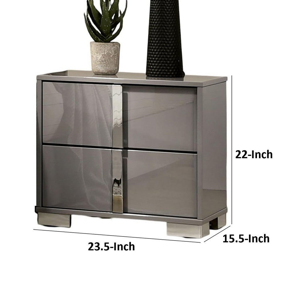 Suni Nightstand, Light Taupe Wood with UV Finish, 2 Drawers, 24 Inch - BM339327