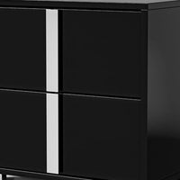Suni Nightstand, Piano Black Wood with UV Finish, 2 Drawers, 24 Inch - BM339331