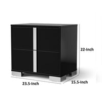 Suni Nightstand, Piano Black Wood with UV Finish, 2 Drawers, 24 Inch - BM339331