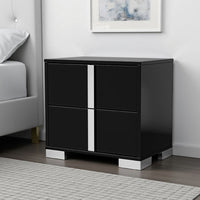 Suni Nightstand, Piano Black Wood with UV Finish, 2 Drawers, 24 Inch - BM339331