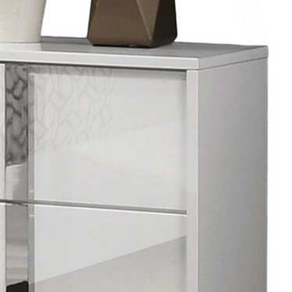 Suni Nightstand, Glossy White Wood with UV Finish, 2 Drawers, 24 Inch - BM339335