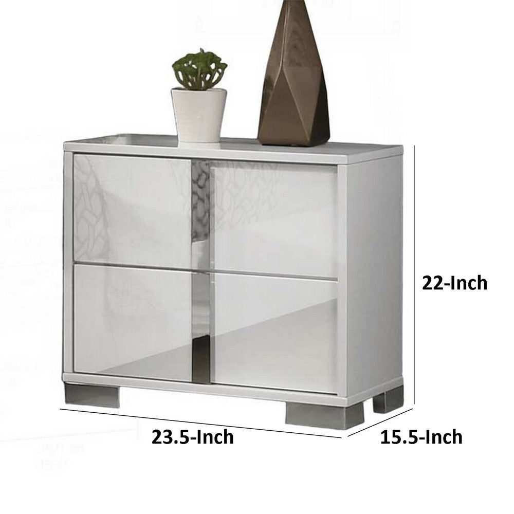 Suni Nightstand, Glossy White Wood with UV Finish, 2 Drawers, 24 Inch - BM339335