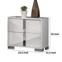Suni Nightstand, Glossy White Wood with UV Finish, 2 Drawers, 24 Inch - BM339335