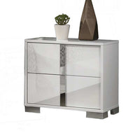 Suni Nightstand, Glossy White Wood with UV Finish, 2 Drawers, 24 Inch - BM339335