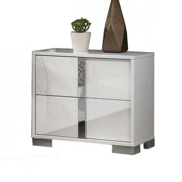 Suni Nightstand, Glossy White Wood with UV Finish, 2 Drawers, 24 Inch - BM339335