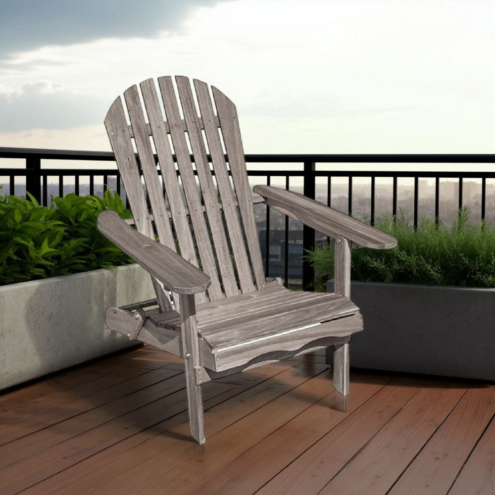 Geli Outdoor Adirondack Chair, Slatted Back, Gray Eucalyptus Wood - BM339336