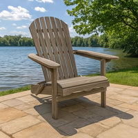 Geli Outdoor Adirondack Chair, Slatted Back, Gray Eucalyptus Wood - BM339336