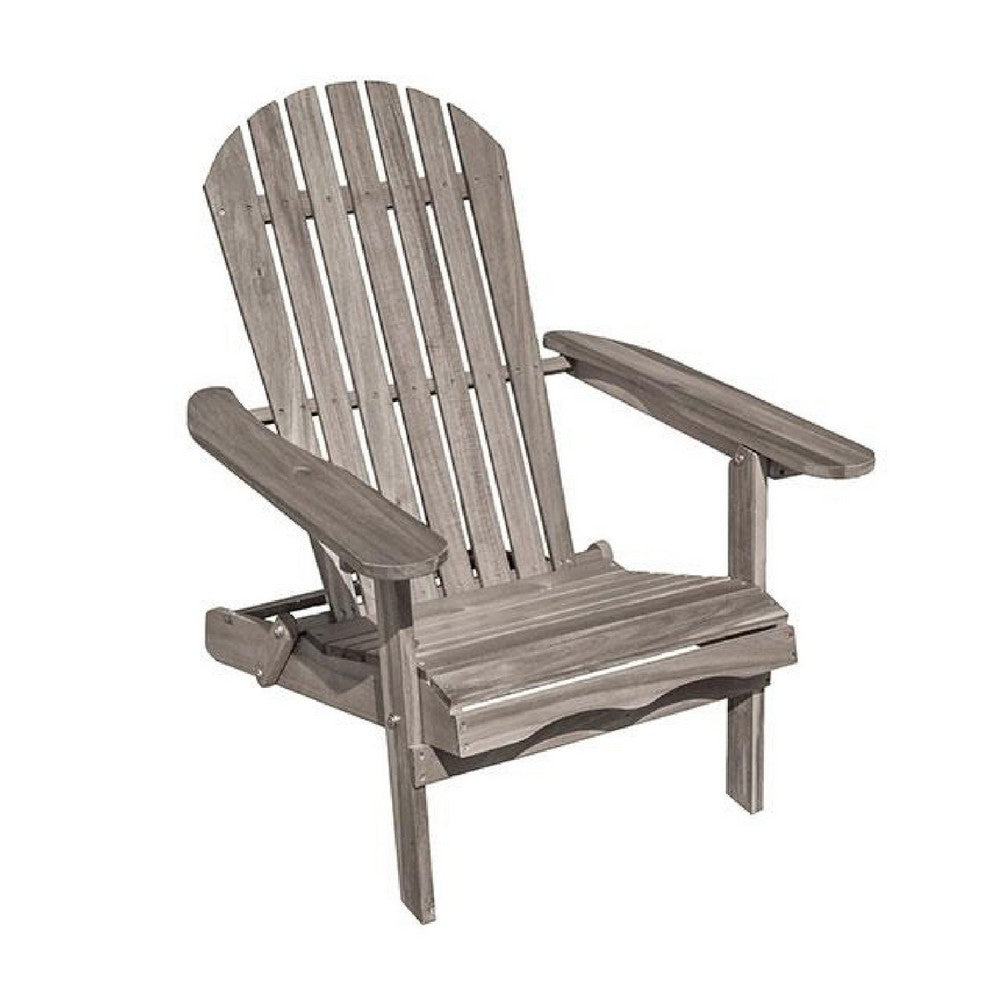 Geli Outdoor Adirondack Chair, Slatted Back, Gray Eucalyptus Wood - BM339336