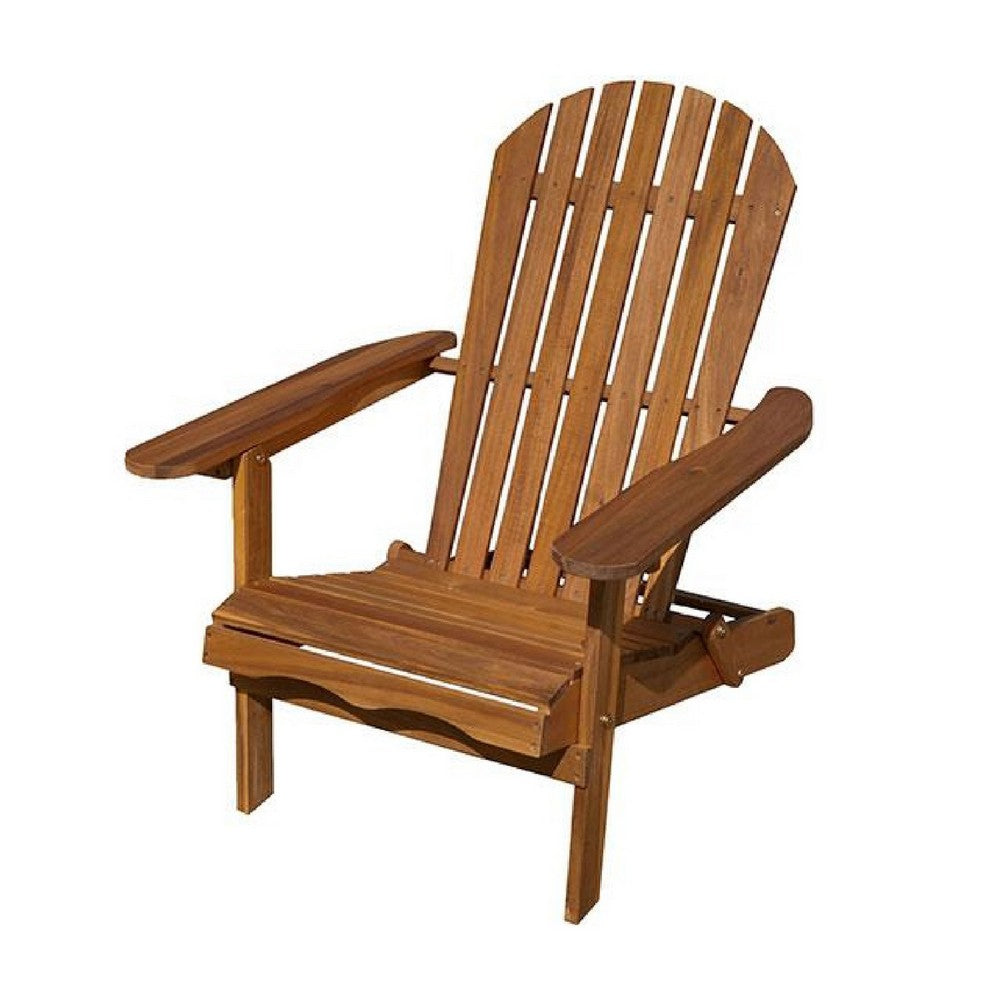 Geli Outdoor Adirondack Chair, Slatted Back, Natural Brown Wood - BM339337