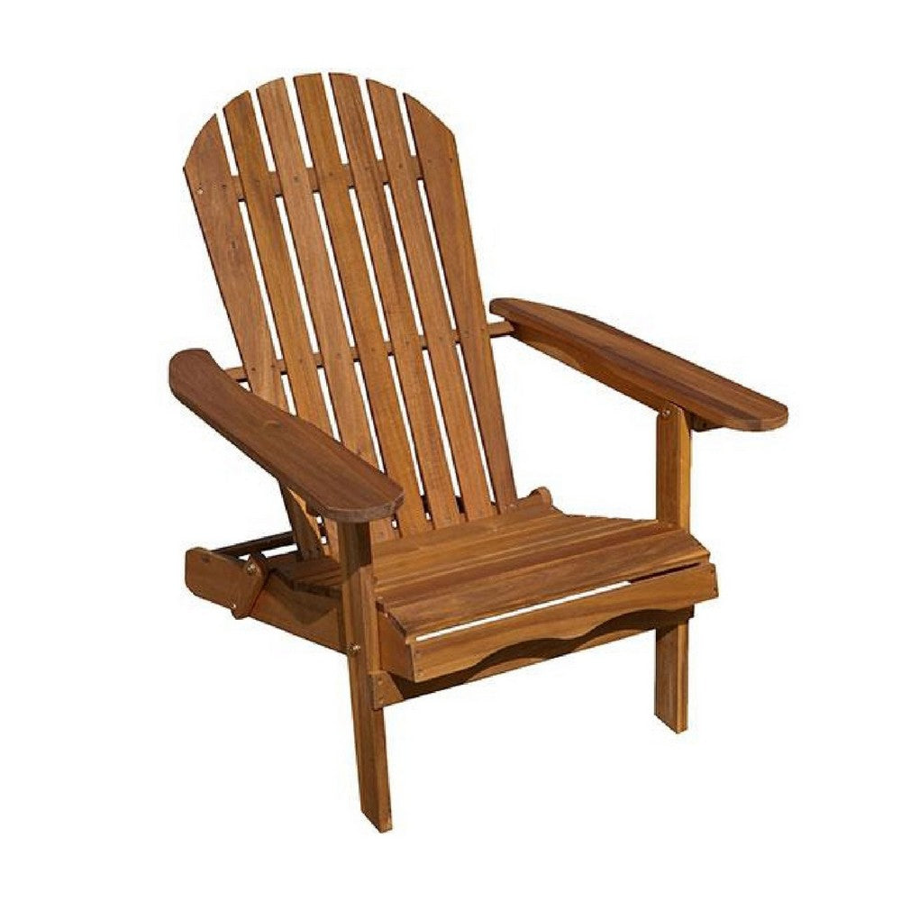 Geli Outdoor Adirondack Chair, Slatted Back, Natural Brown Wood - BM339337