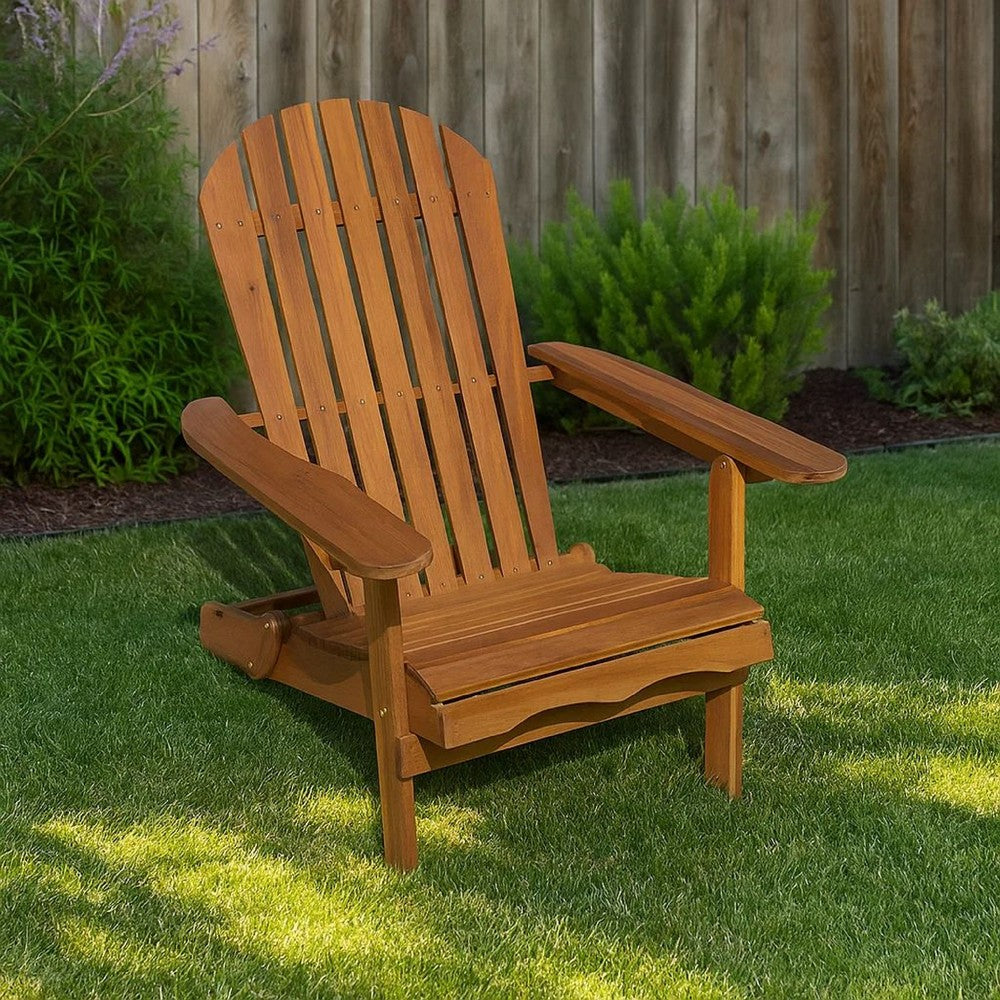 Geli Outdoor Adirondack Chair, Slatted Back, Natural Brown Wood - BM339337