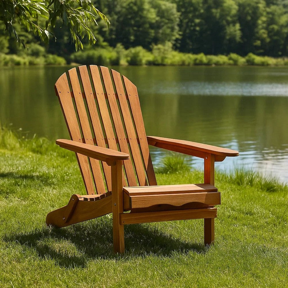 Geli Outdoor Adirondack Chair, Slatted Back, Natural Brown Wood - BM339337