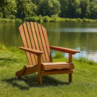Geli Outdoor Adirondack Chair, Slatted Back, Natural Brown Wood - BM339337
