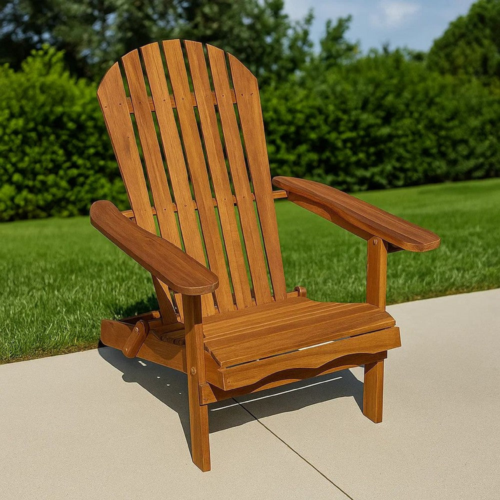 Geli Outdoor Adirondack Chair, Slatted Back, Natural Brown Wood - BM339337
