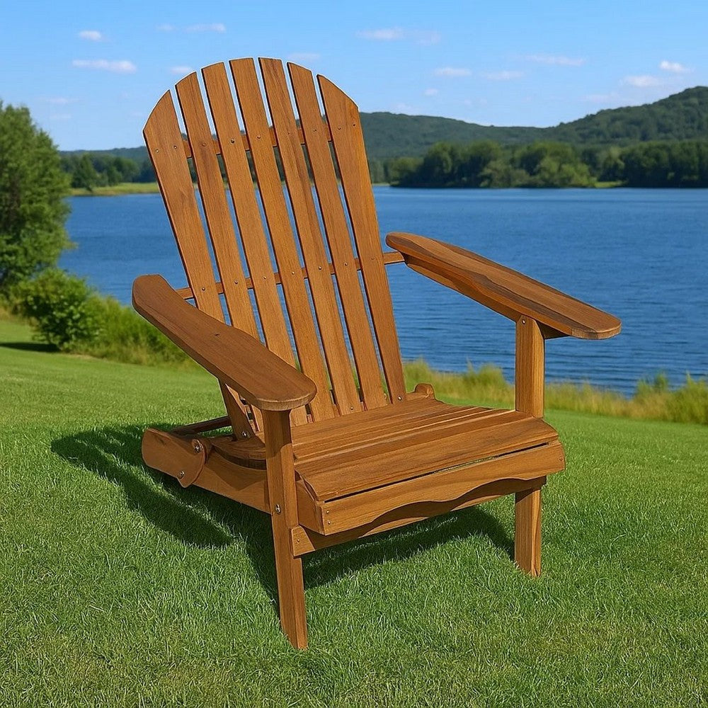 Geli Outdoor Adirondack Chair, Slatted Back, Natural Brown Wood - BM339337