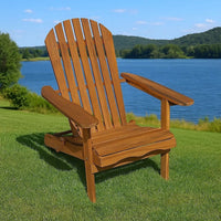 Geli Outdoor Adirondack Chair, Slatted Back, Natural Brown Wood - BM339337