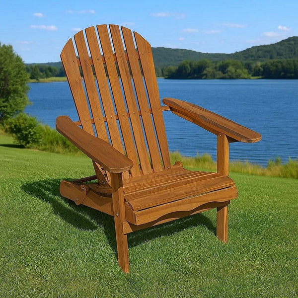 Geli Outdoor Adirondack Chair, Slatted Back, Natural Brown Wood - BM339337