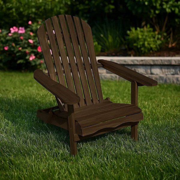 Geli Outdoor Adirondack Chair, Slatted Back, Weathered Gray Wood - BM339338