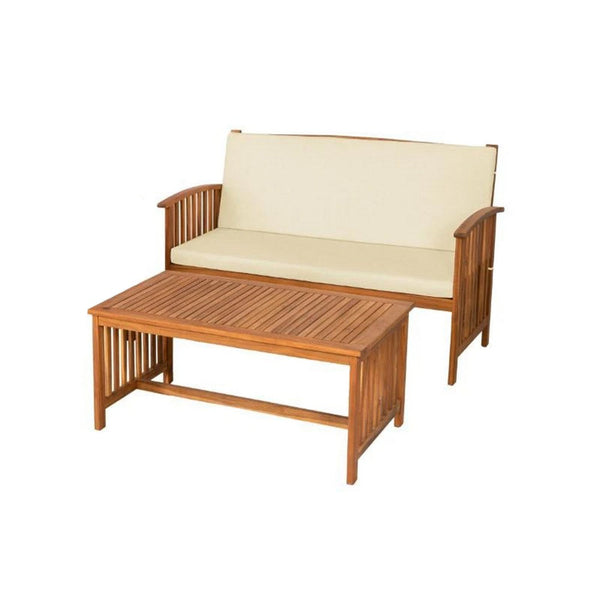 Kaila 2pc Outdoor Table and Loveseat Set, Beige Cushion, Natural Brown - BM339339