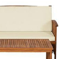 Kaila 2pc Outdoor Table and Loveseat Set, Beige Cushion, Natural Brown - BM339339