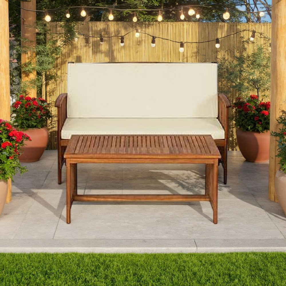 Kaila 2pc Outdoor Table and Loveseat Set, Beige Cushion, Natural Brown - BM339339