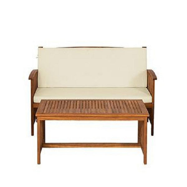 Kaila 2pc Outdoor Table and Loveseat Set, Beige Cushion, Natural Brown - BM339339