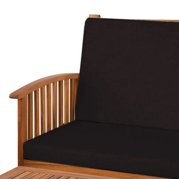 Kaila 2pc Outdoor Table and Loveseat Set, Black Cushion, Natural Brown - BM339340