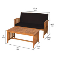 Kaila 2pc Outdoor Table and Loveseat Set, Black Cushion, Natural Brown - BM339340